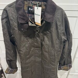 Barbour Olive Waxed Jacket with Plaid Lining